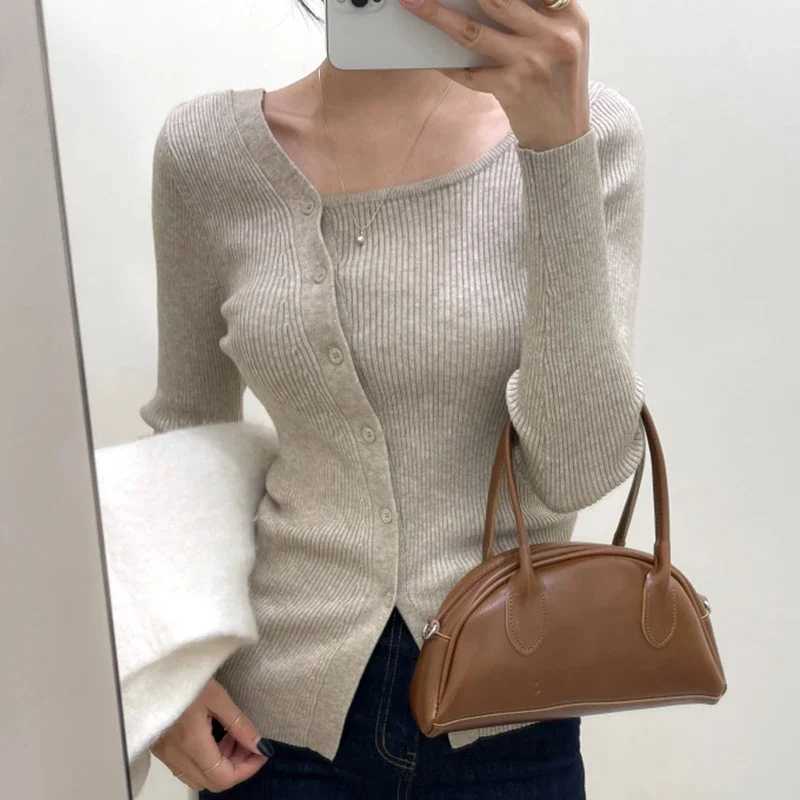 Komiyama Elegant Irregular Collar Cardigans Femme Spring Womens Clothing Single Breasted Sweater Feminino Knitwears Tops M260306