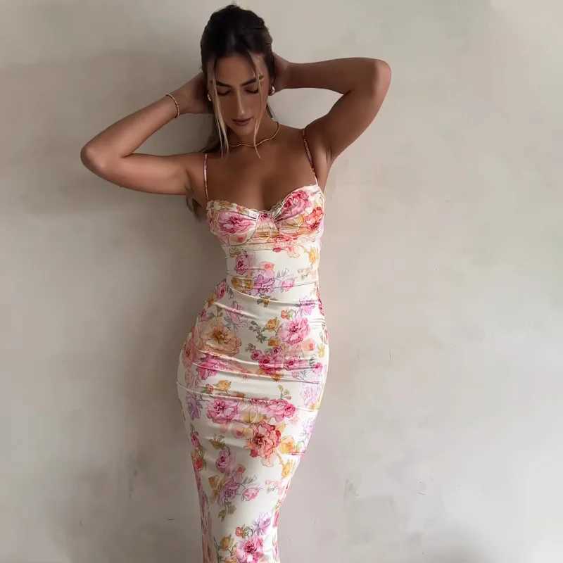 New Floral Suspender Split Slim Sleeveless Patry Beach Style Spaghetti Strap Dress Women Clothes Mini Dress 2024 Summer X2603061