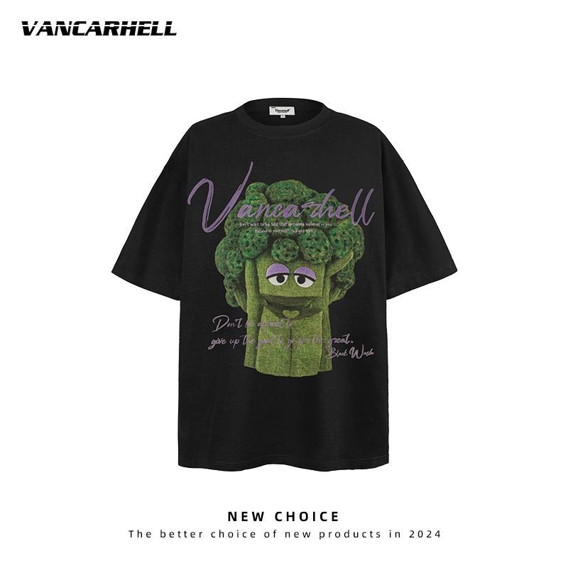 American trendy brand fun cartoon printed short-sleeve T-shirt for men oversize loose fit summer couple's casual short-sleeve shirt