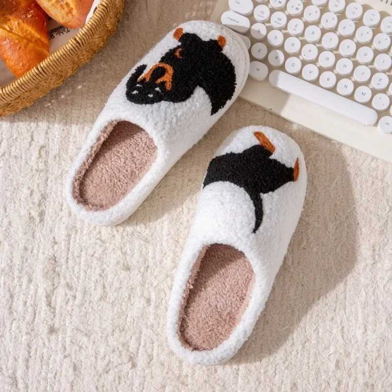 Pet Pattern Dachshund Embroidery Stuffed Home Thick Sole Plaid Furry Cotton Slippers Warm Non-slip Indoor Slippers Pet Mom Gift S260305
