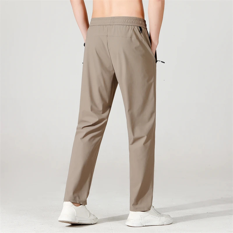 Ice Silk Mens trousers summer black-and-gray thin style business casual pants outdoor stretch breathable straight leg loos 260304