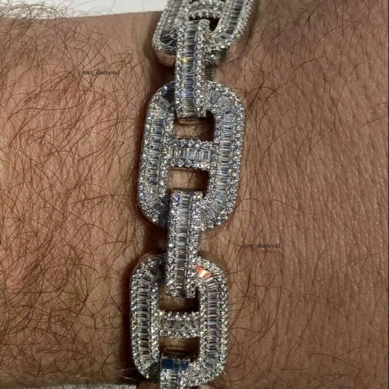 Ice out bracelet moissanite chain Vvs Cuban Chain Link Baguette Moissanite Dia Mariner