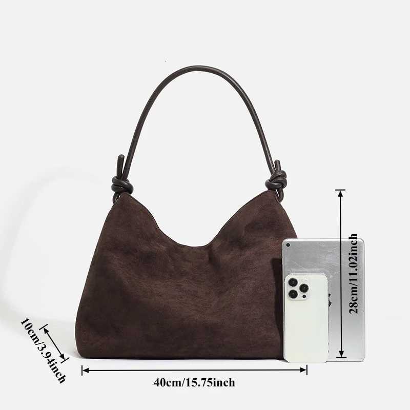 Womens Winter Large Capacity Suede Leather Shoulder Bag Solid Color Simple Leisure Commuter Soft Matte Versatile Handbag H260306