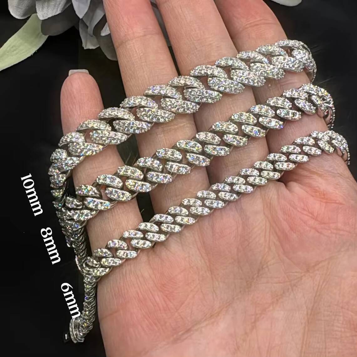 Charm Jewelry Punk Hip Hop 925 Silver Chain VVS Moissanite Cuban Link Men Bracelet