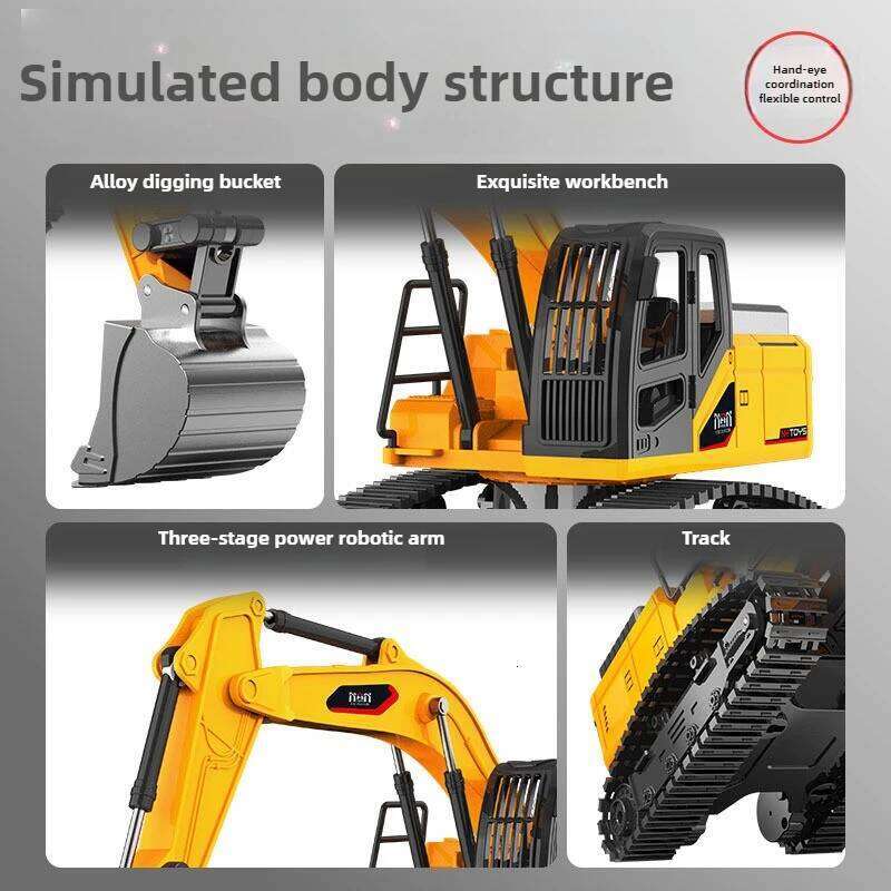 Children Alloy Remote Control Toys Simulation Electric Excavator Engineering Vehicle with Light RC Cars Model for Kids C260305
