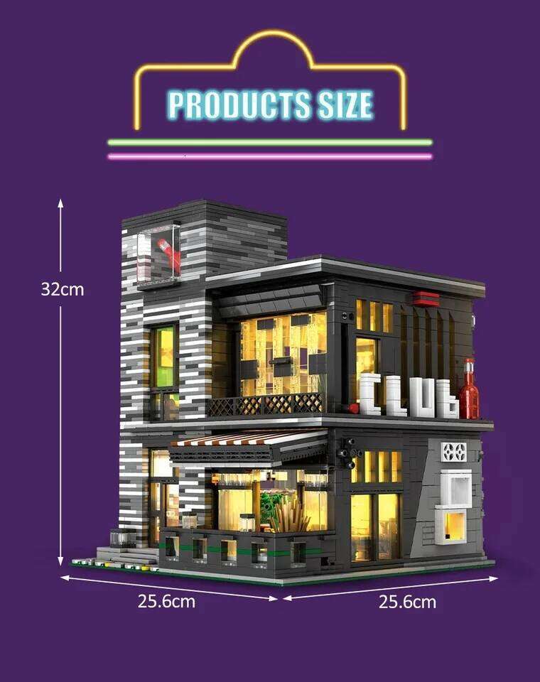 3622Pcs Modern Panoramic Club Bar Lighting Street View Blocks Model MOC Assembly Building Set Toys for Boys Adults Gift Z260306