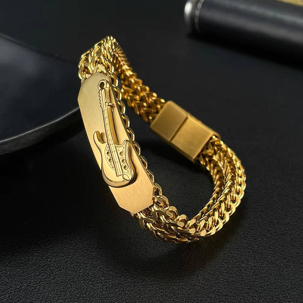 New Style Mens Guitar Chain Bracelet Stainless Steel Magnetic Clasp Chunky Miami Curb Cuban Link Chain Bracelets Jewelry