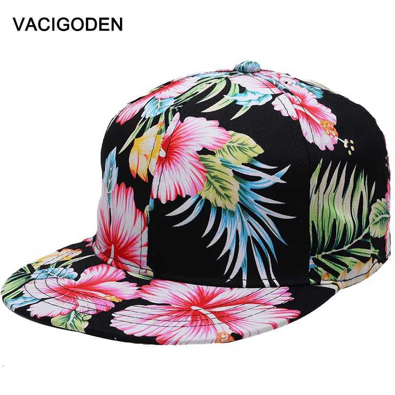 VACIGODEN Womens Floral Hip-Hop Hat Fashion Flat Brim Gorras Girls Street Snapback Pineapple Flowers Print Outdoor Baseball Cap S260306