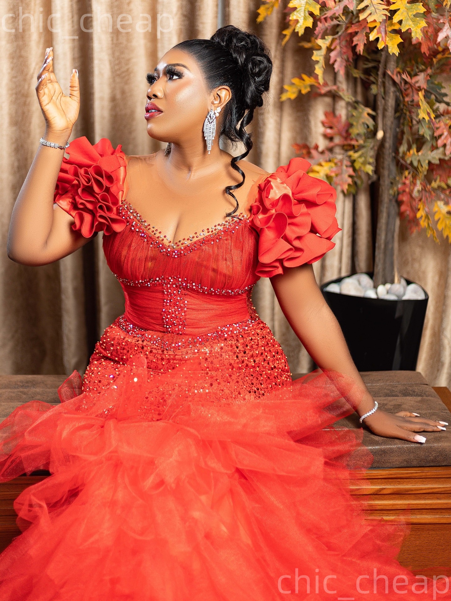 Aso Ebi Red Prom Dress 2026 Mermaid Prom Dress Beaded Sequined Tiers Tulle Evening Dresses For Black Women Birthday Party Formal Receiption Gowns Dres