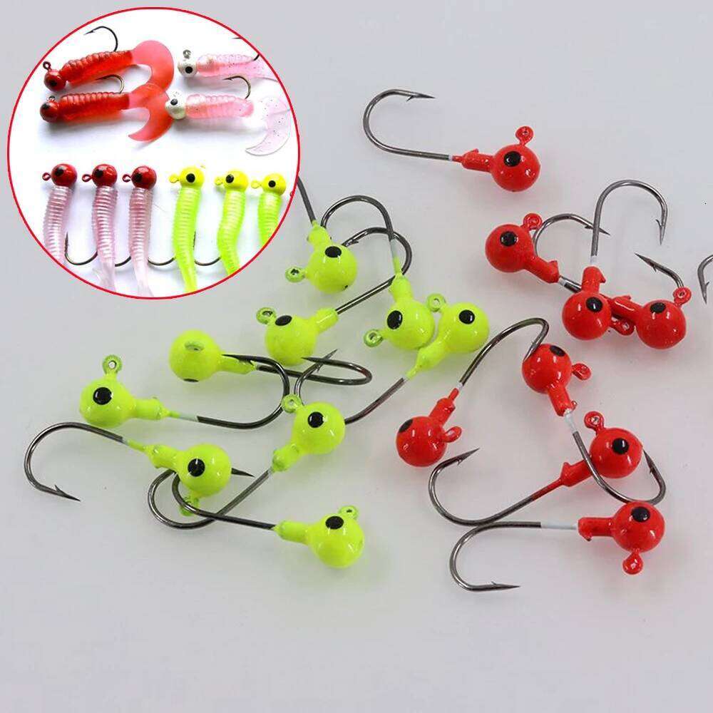 10pcs/lot Metal Jig Hooks 3.5g 18g Color 3D Eye Ball Jigging Head Hook Barbed Crank Shank for Soft Lure Worm Fishing Fishhook S260305