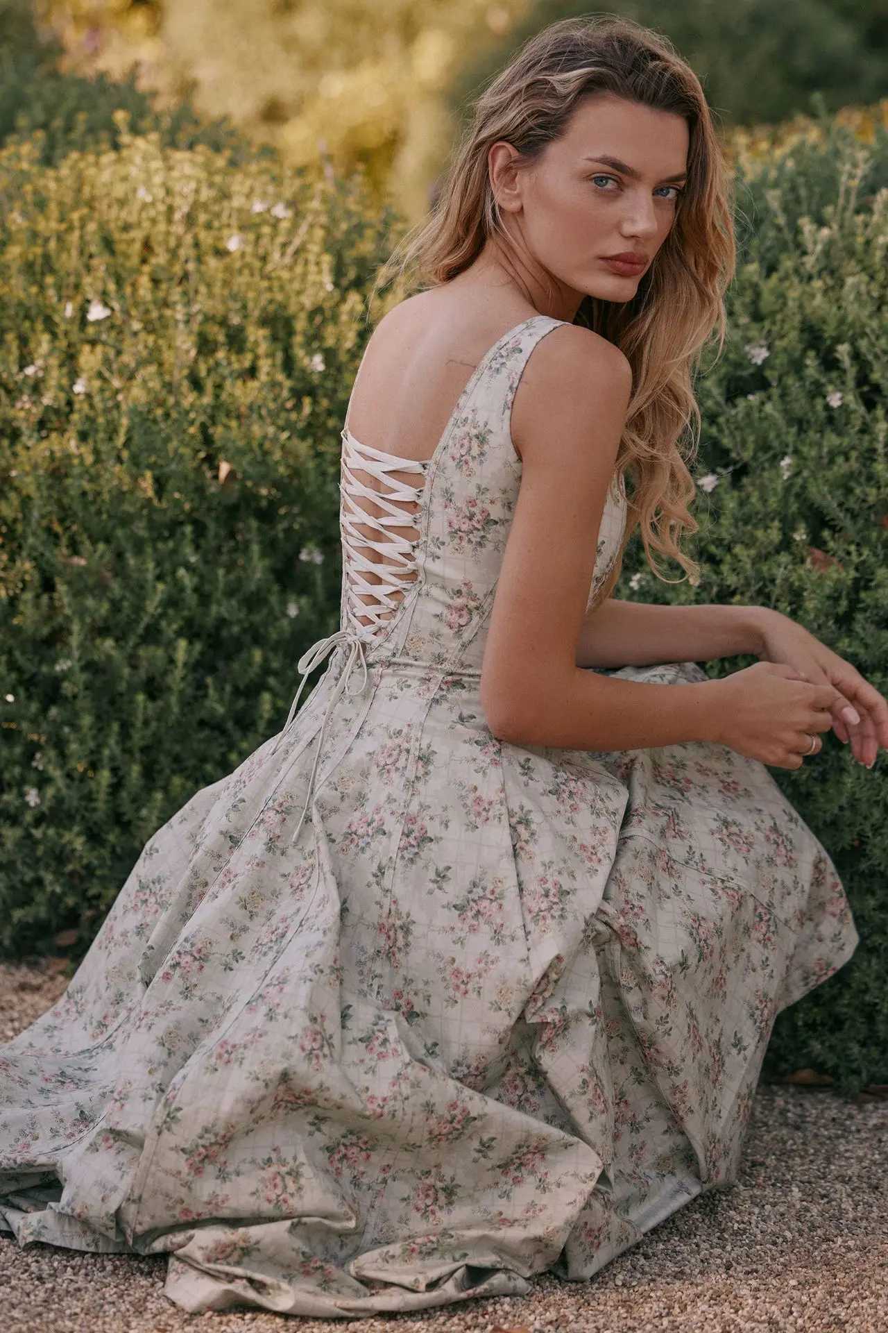 Suninheart Summer Elegant Lace Up Dress 2025 New Arrivals Floral Print Midi Dress Women Sexy Dress for Holiday Birthday X260306