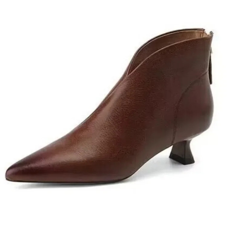 Autumn Winter Pointed Toe Women Ankle Boots Fashion Elegant Zippers Short Booties Vintage Ladies Square Heels Casual Shoes 260303