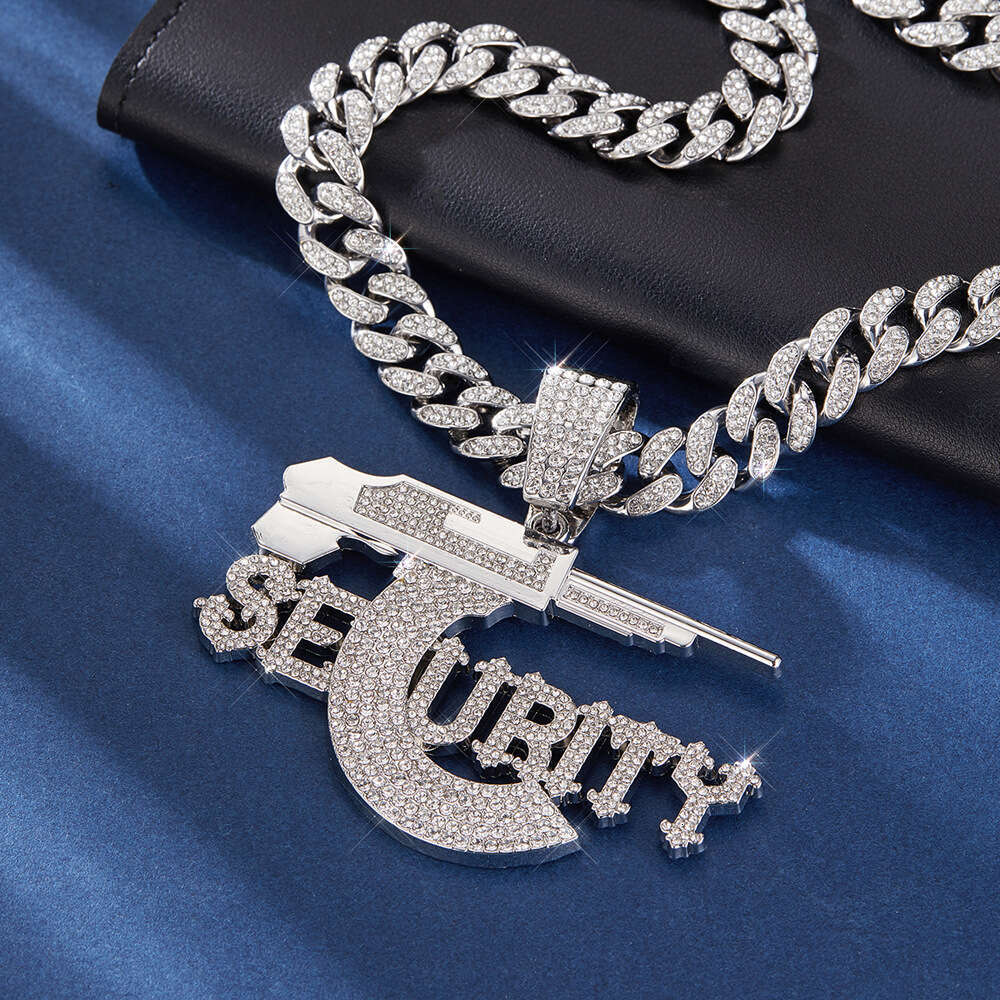 Hip-hop pendant SECURITY letter pistol high-quality domineering alloy rhinestone Cuban chain wholesale trendy