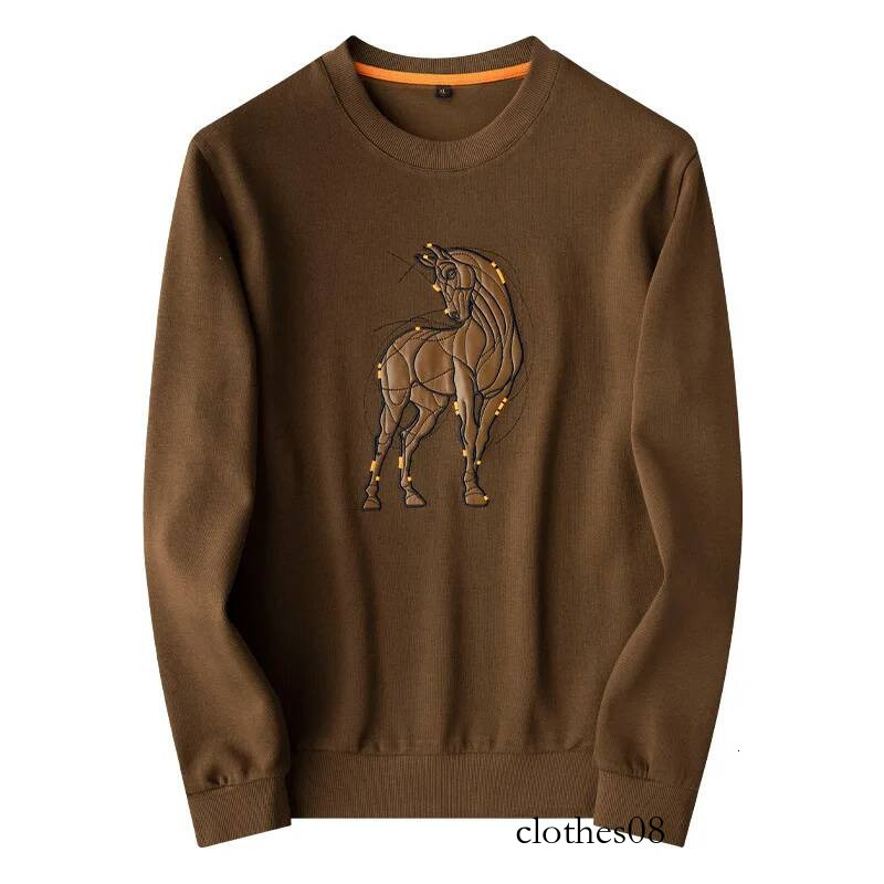 Luxury Brand Spring Horse Embroidery Sweatshirts Men Long Sleeved Round Neck Casual Sweatshirt Social Office Streetwear Pullover