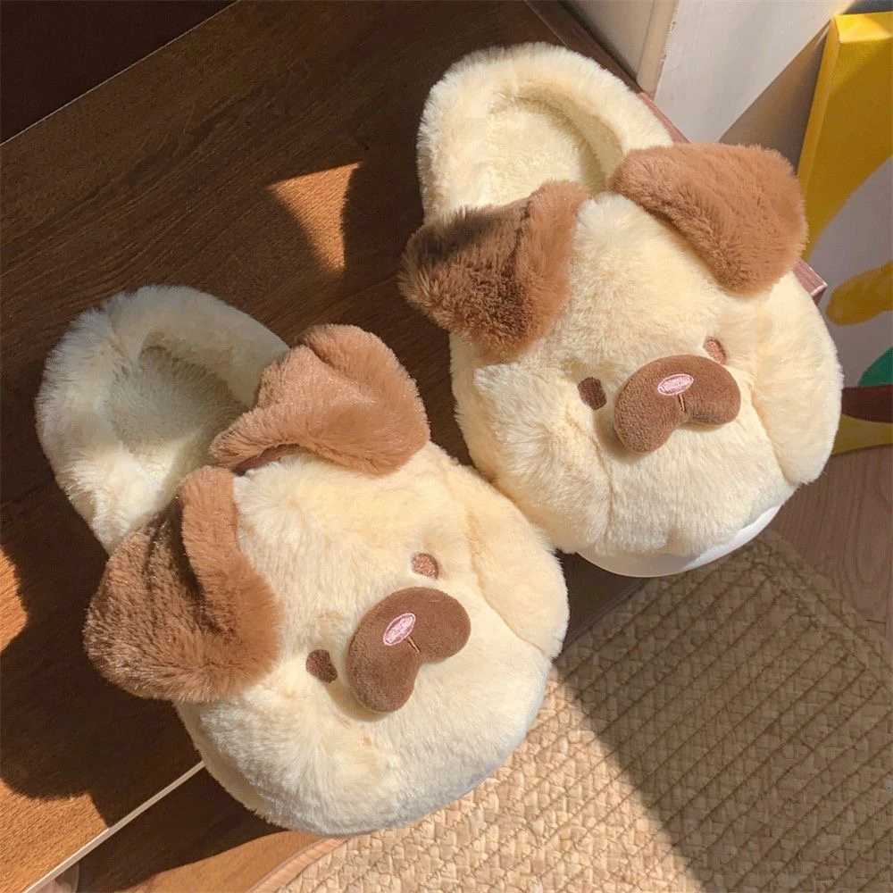 Cute Shaggy Dog Winter New Women Slipper Soft Heel Platform Fur Warm Indoor Comfortable Home Fluffy Home Slippers S260305
