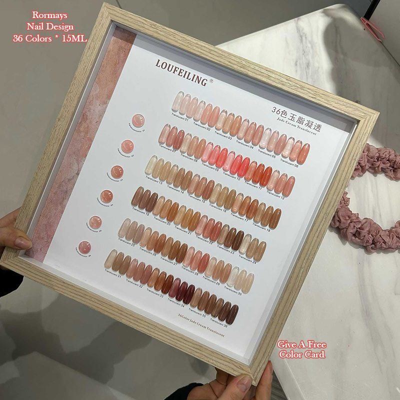 36 Colors Jade Cream Sheer Gel Nail Polish, Nude Translucent Jelly UV LED Soak Off Nail Gel for DIY Nail Art Manicure Design