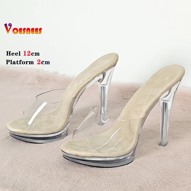 Transparent Slippers Ladies Clear PVC High Heeled Slippers Open Toe Daily Woman Sandals 12cm Sexy Show Crystal Shoes High Heels 260306