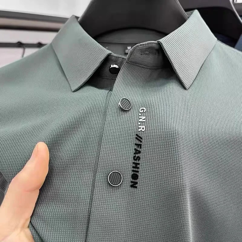 High end ice silk short sleeve polo shirt mens summer fashionable printed casual T-shirt comfortable cool golf top 260304