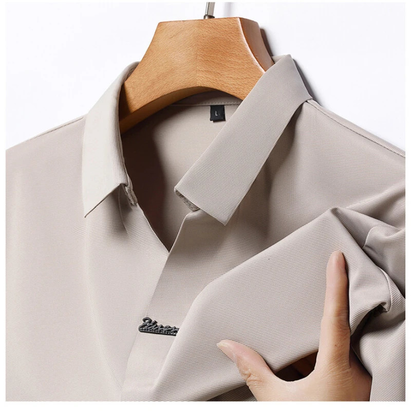 Mens Clothing Summer Polo Shirt Seamless Scissors Collar Golf Short Sleeve Seamless Cool Feeling T-shirt 260304