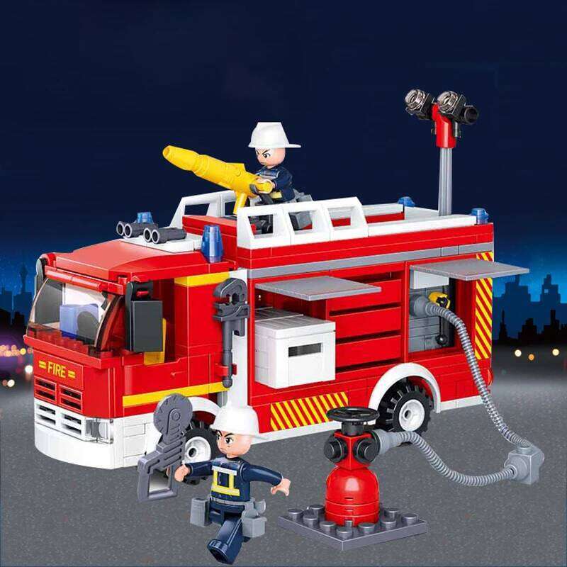 SLUBAN 2021 City Fire Fighting Truck Car Vehicle Police Firemen Figures Hero Building Blocks Bricks Assemble Children Toys Gift Z260306