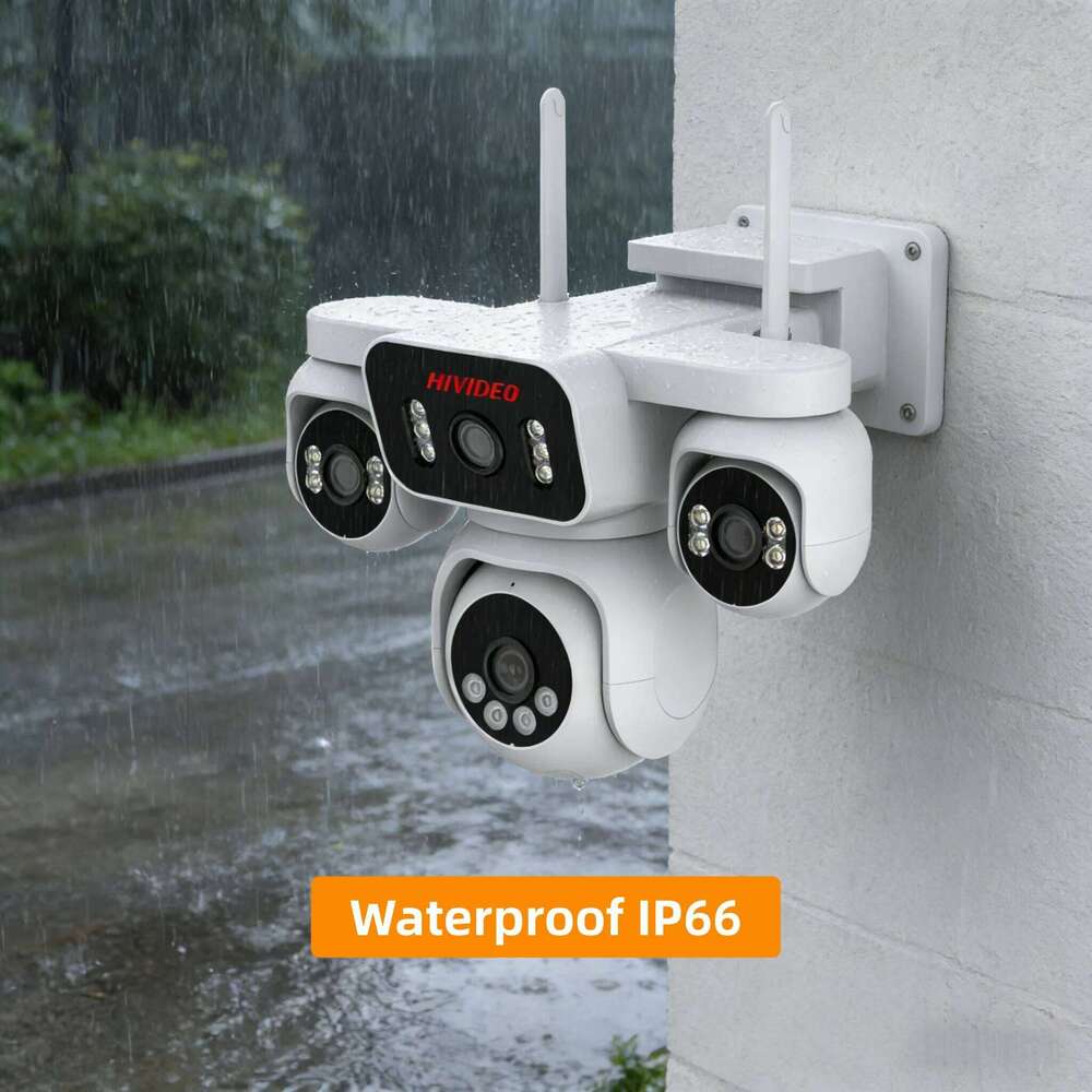 HIVIDEO 8MP Quad-lens Outdoor and Indoor Wifi Full Color Weatherproof Surveillance IP Security Cctv Camera 26W0306
