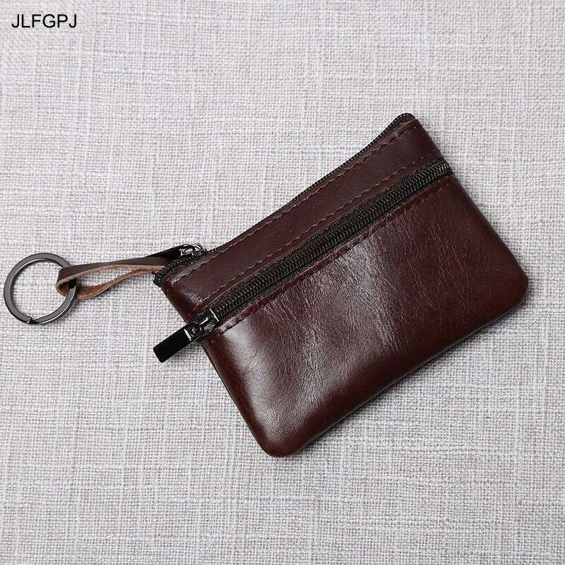 Leather Mini Coin Purse Unisex Simple Portable First Layer Cowhide Retro Handmade Zipper Small Wallet Key Case C260304
