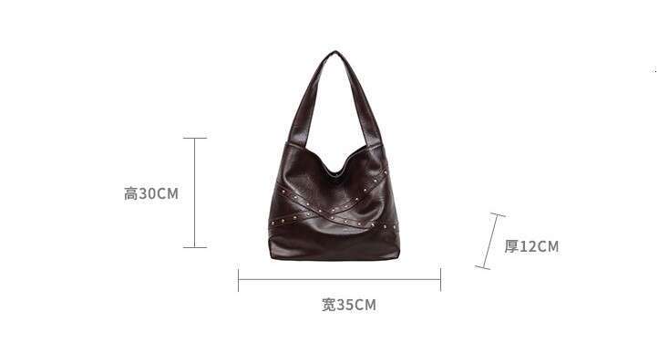 Hot Selling Retro rivet motorcycle bag, retro hand-held tote bag, women's large-capacity commuting single-shoulder bucket bag DIDENGLAOREN