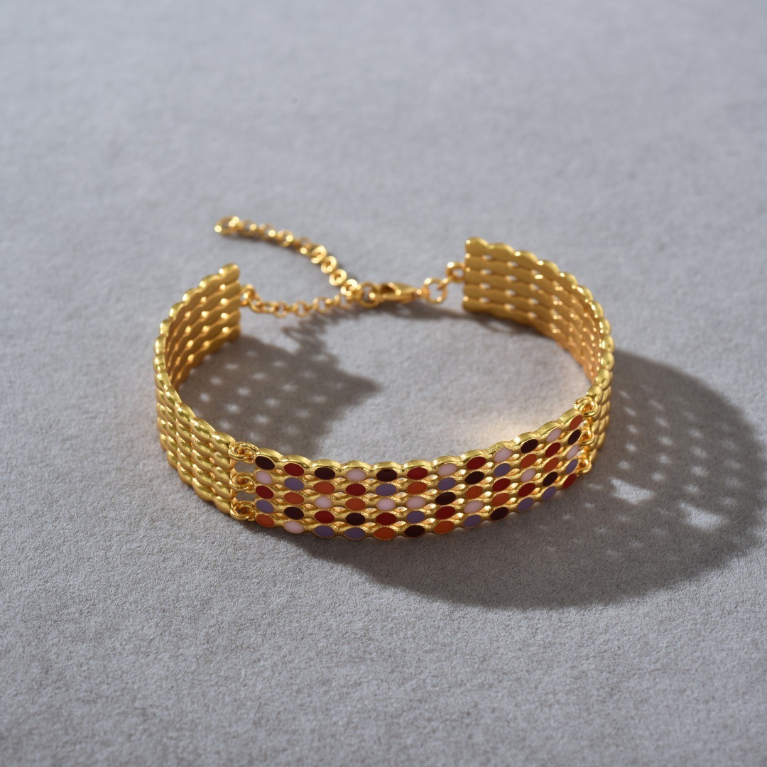 Bracelet And Niche Personalized Design High-End Metal Copper Plated With 18K Real Gold, Colorful Enamel Bracelet, Popular Hollow-Out Trendy Bracelet