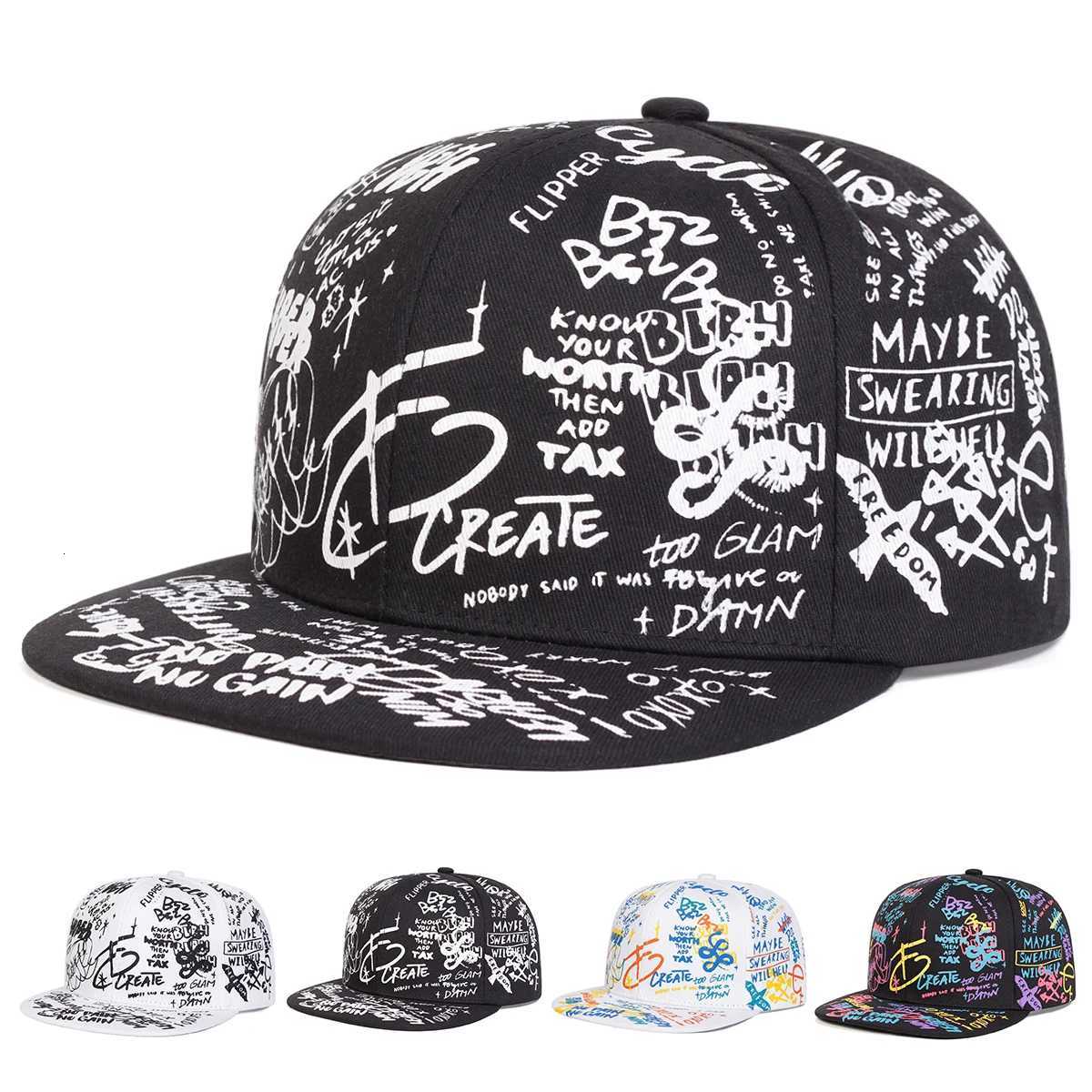 Unisex Black and white Letter Graffiti Printing Hip-hop Hats Spring Autumn Outdoor Adjustable Casual Baseball Caps Sunscreen Hat S260306