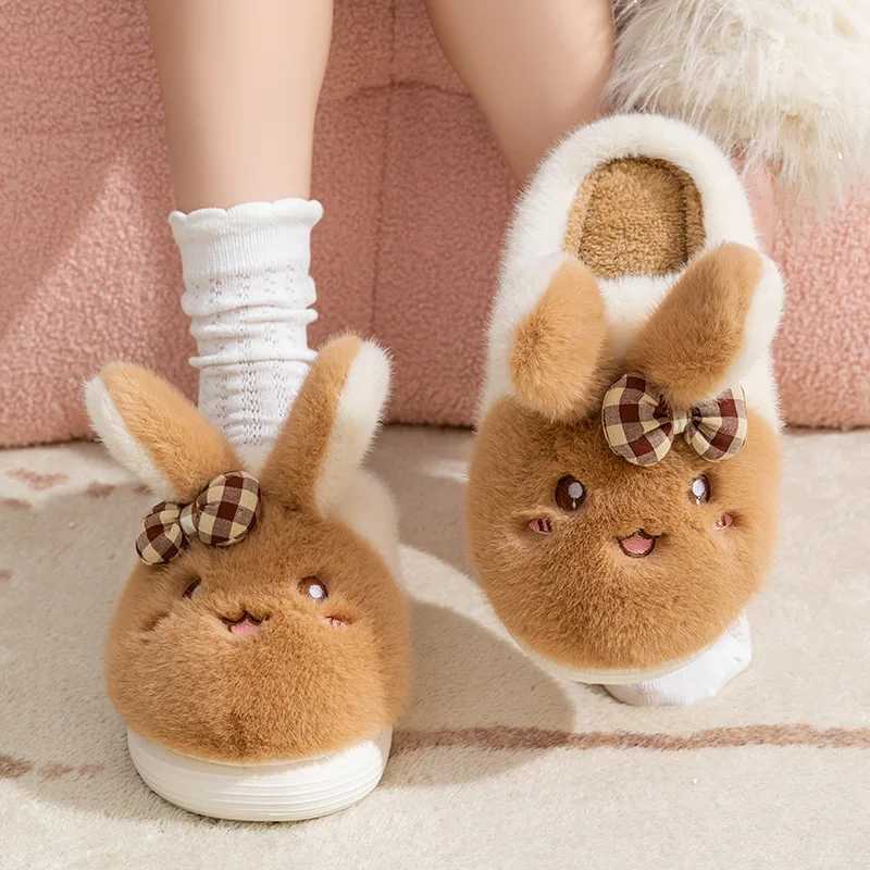 Cute Velvet Cotton Slippers for Girl Winter Wear Outside Kawaii Anti-Slip Home Indoor Thick Sole Cartoon Animals Cotton Slippers S260305