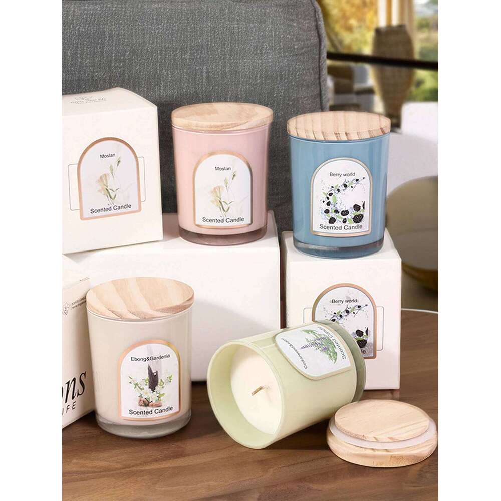 1pc exquisite wooden lid glass jar aromatherapy table decoration holder candle romantic W260304 W260305
