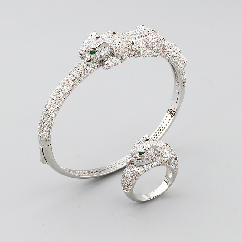 Bracelet Style Elegant Women's Leopard And Ring Set With Unique Punk Design Leopard-Shaped Bracelet