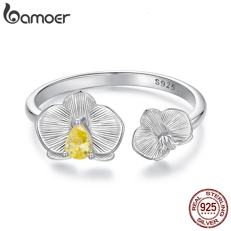 925 Sterling Silver Phalaenopsis Open Ring for Women White Gold Plated Lucky Flower Jewelry Gift Fashion Birthday Gift 260302