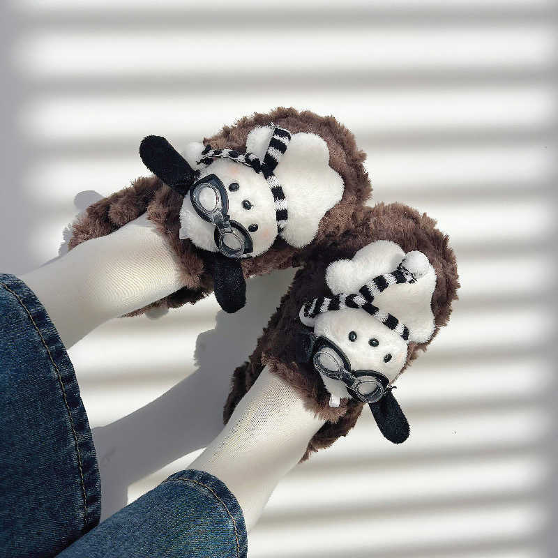 High-Value Cartoon Thick-Soled Furry Slippers for Women New Autumn and Winter Indoor Home Non-Slip Warm Plush One-Word Slippers S260305