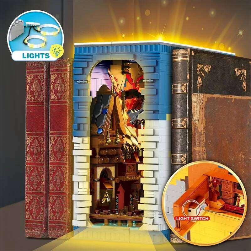3398PCS Hobbit Themed Bookstore Building Blocks Assembly Creative Desktop Decoration Bookends Model Bricks Kids Toys Gifts Z260306