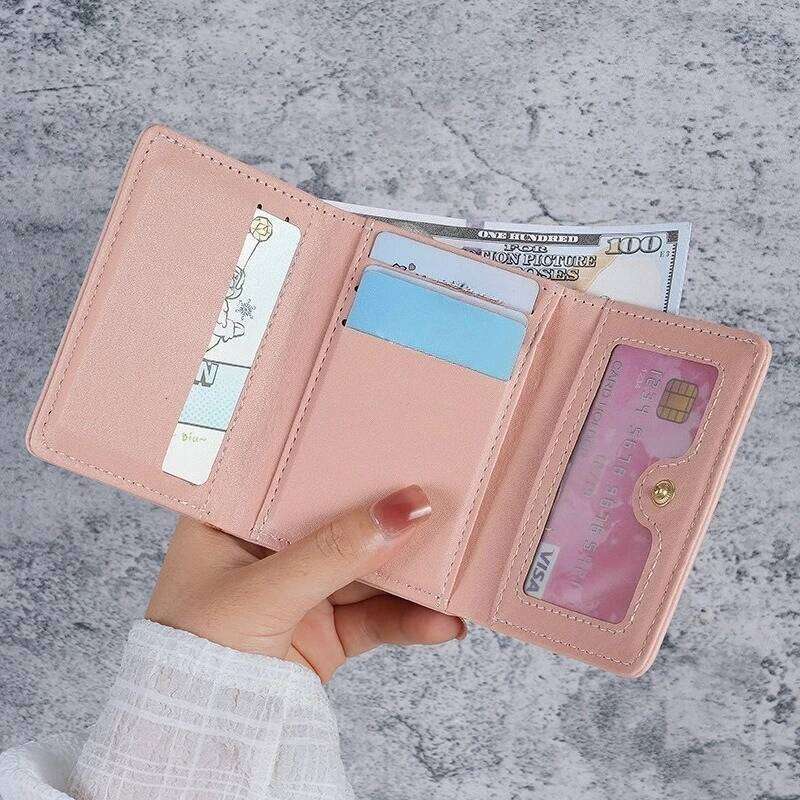 New Small Women's Leather Short Folding Student Cute Mini Fashion Hasp Wallet C260304