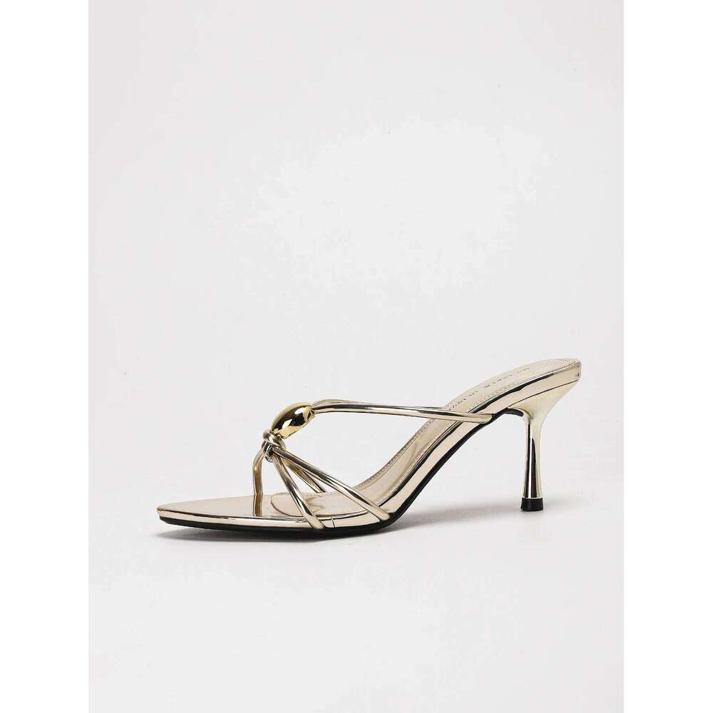 Women's Elegant Golden Patent Leather Slip-On Stilettos, Fashionable, Versatile, Comfortable and Breathable