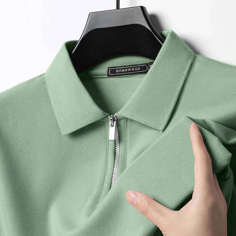 Summer Men's Solid Color Zip Polo Short Sleeve Slim Fit Business Casual Blend Oversized T Shirt Outdoor Streetwear 26H0306