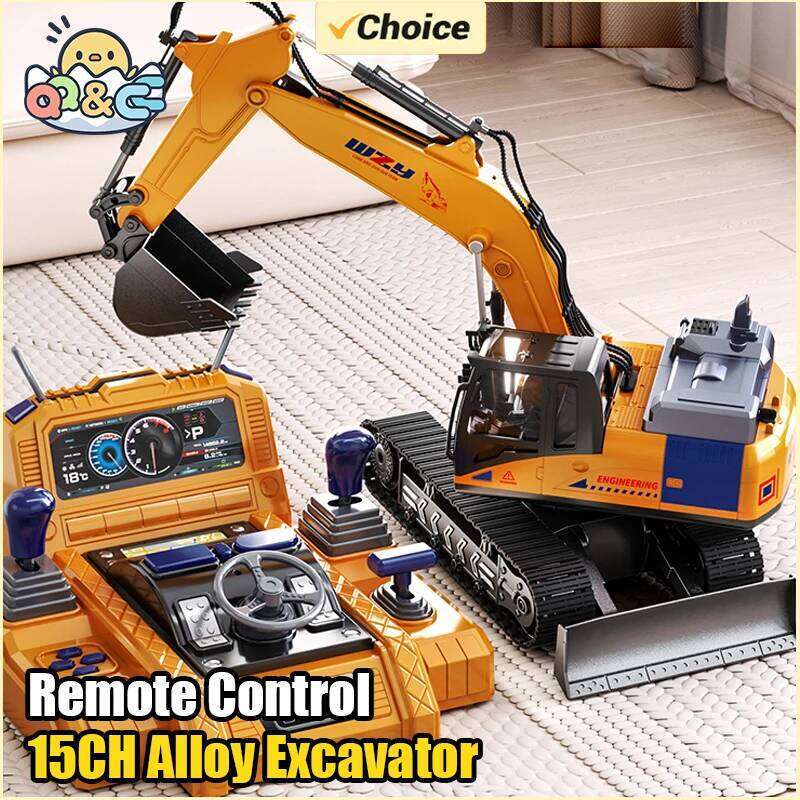 RC Car 12/13/15Ch Excavator Alloy Children's Engineering Vehicle Toy Floor Steering Wheel Remote Controlled Cars Toys for Boys C260305