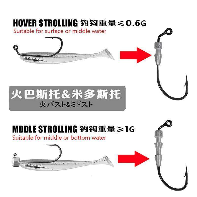 JYJ 10pieces 0.6g 1g jigging ,Stroller hover rigs,or soft lure worm bait, small fishing hook rigs S260305