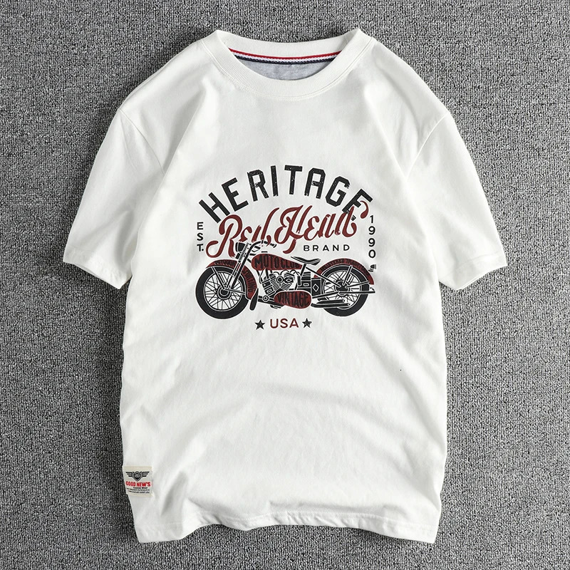 Vintage cotton short sleeve Tshirt Mens Motorcycle Print Summer May Khaki Youth half tee 260302