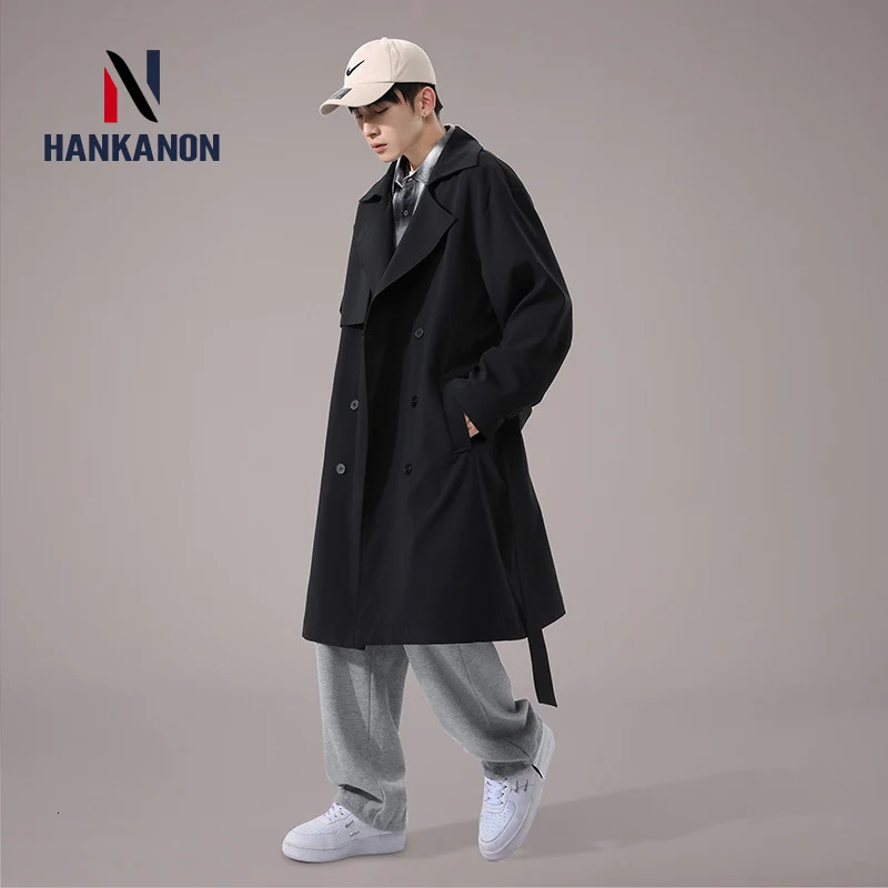 Business Casual Doublebreasted Mens Long Trench Coat Solid Color Elongated Jacket Youthful Classic CoatOversized 260302