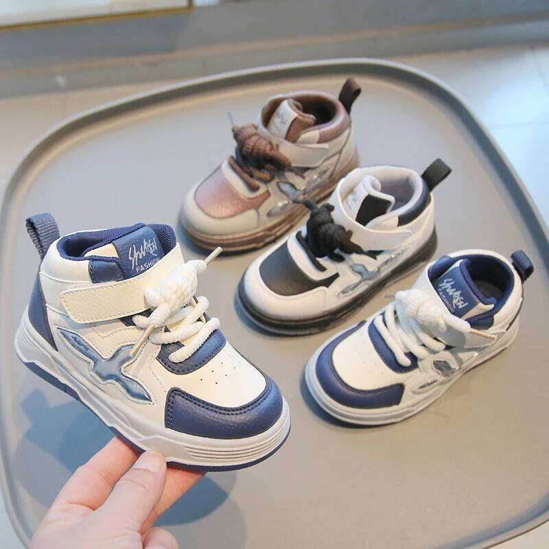 Spring Sport For Children PU Leather Waterproof Kid's Sneakers Anti-slippery Boy's Girl's Running Shoes Casual Footwear 26Y0304