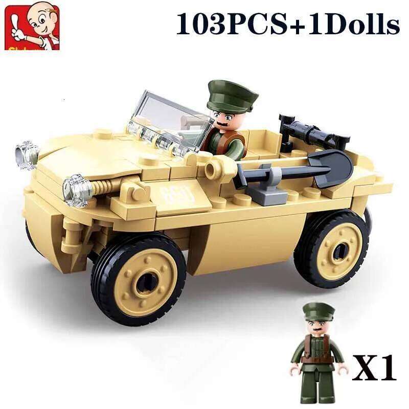103PCS Military WW2 Amphibious Car Model Bricks Army Soilder Figures Building Blocks Sets Educational DIY Toys For Kids Gifts Z260305