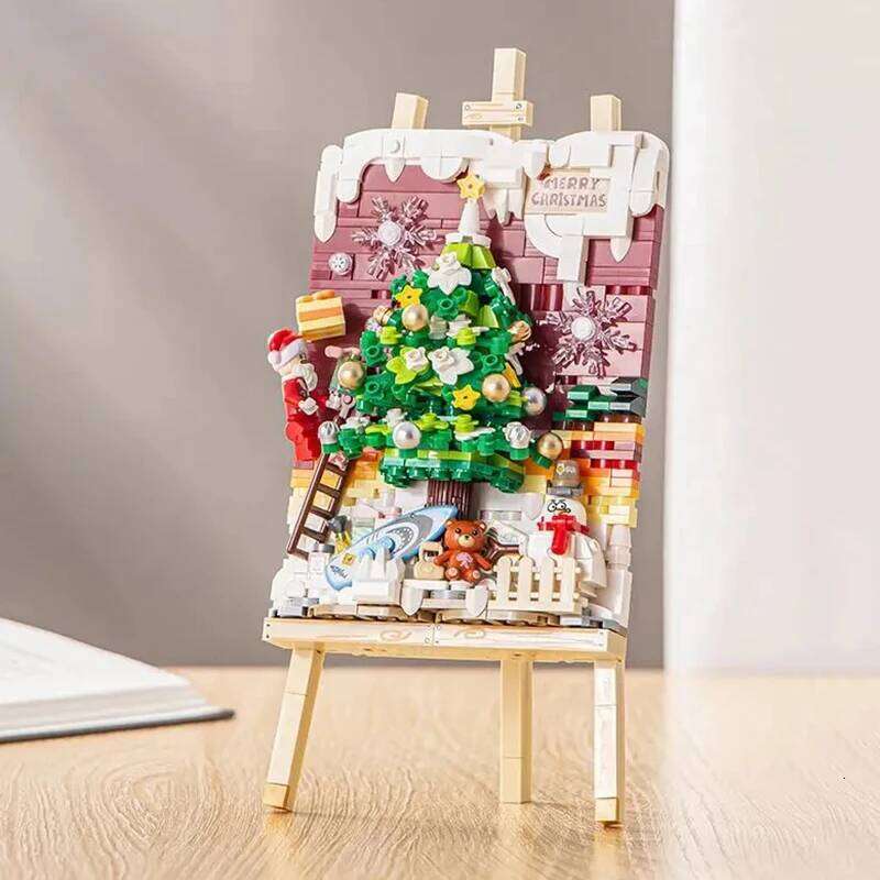 Mini Blocks Christmas Sleigh Bike Drawing Kids Building Toys DIY Puzzle Bricks Girls Boys Holiday Gifts Home Dcor Z260306