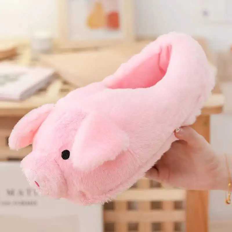Cute Pig Winter New Women Slipper Heel Cover Warm Slippers Soft Fur Indoor Comfortable Fluffy Home Slides Girls Cartoon Footwear S260305