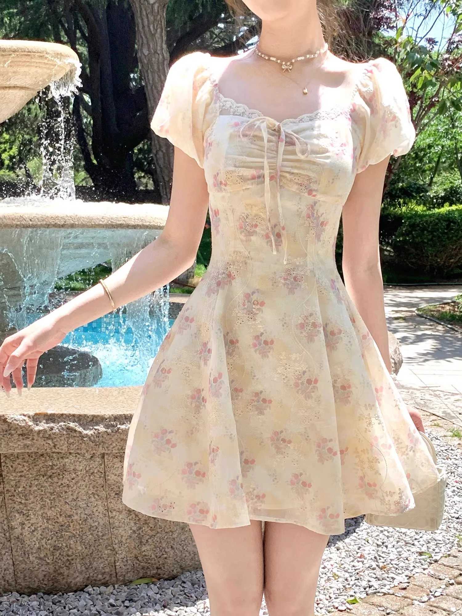 Summer 2025 Y2K Sweet Floral Print Womens Mini Dress Elegant Casual Chic A-Line Slim Birthday Clothes Female New Cute Vestidos X260306
