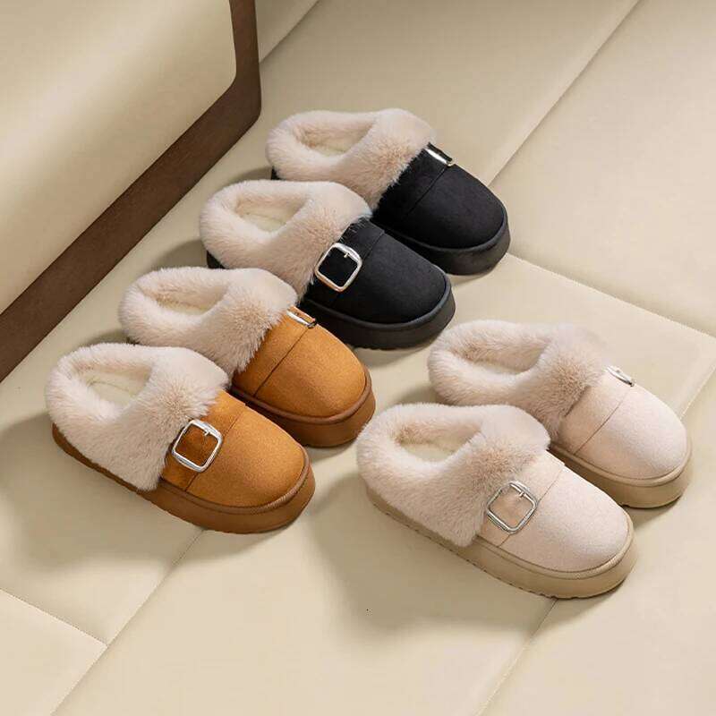 Casual Fluffy Slippers Women House Winter Plush Shoes Ladies Flats Home Warm Fashion Indoor Outdoor Solid Platform Footwear