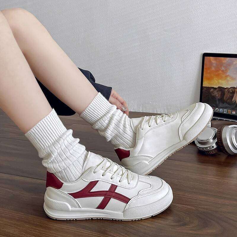 2025 Spring Women's Shoes Toddlers Sneakers Breathable PU Leather Girls Flats Tennis Shoe Pink/Black, Size 36~41