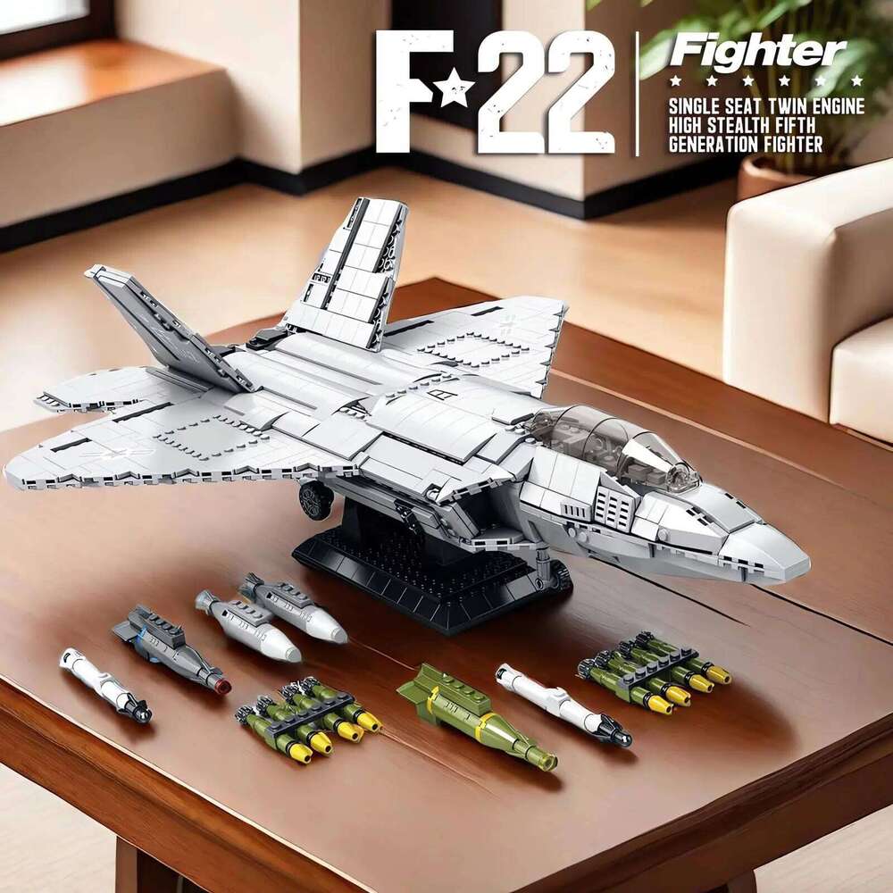 Technical USA F22 Raptor Stealth Strategic Fighter Building Blocks Supersonic Airplane Model Bricks Boy Toys Adult Gifts for Kid Z260306